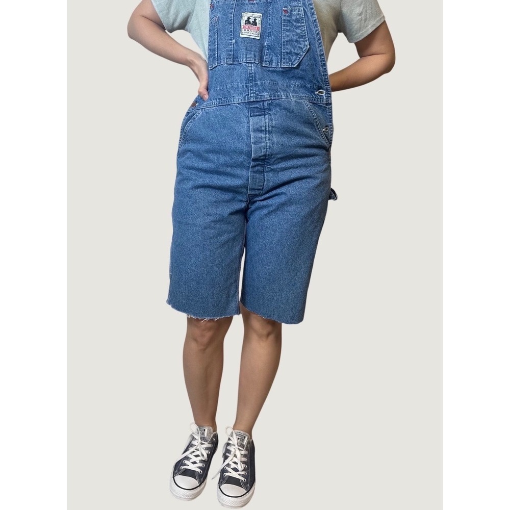 VTG Bubba Brand Denim Overalls Cut Off Shorts Blue Workwear Bib Shortalls Sz 28
